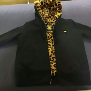 Victorias secret black leopard fur jacket