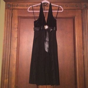 Betsy & Adam Corkscrew Halter Evening Dress