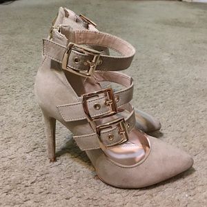 Nude buckle heels
