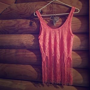 Hollister fringe tank neon coral
