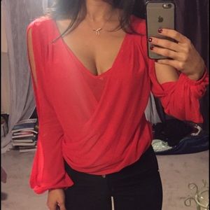 Bebe red sheer blouse
