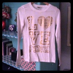 White Victoria secret pink long sleeve shirt (M)