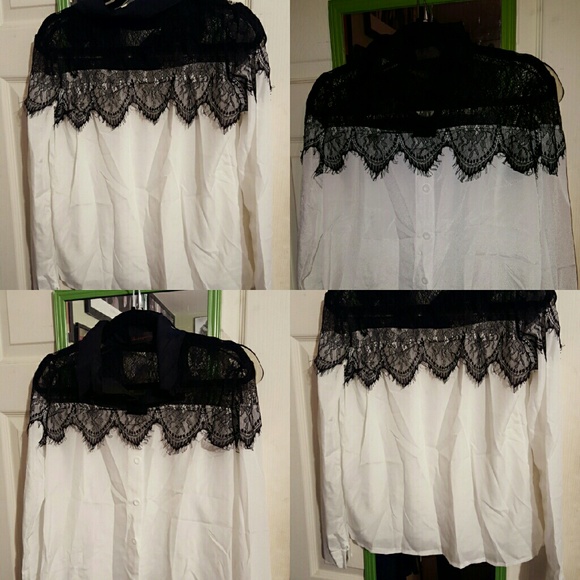White long sleeved shirt with black lace