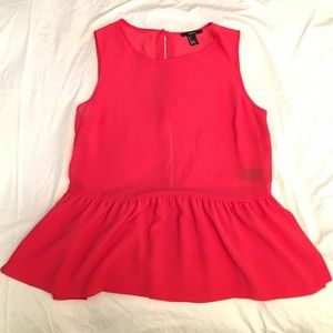 Sleeveless Peplum Blouse - Coral Red, Size S