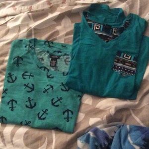 Two shirts from Rue 21 (anchor and blue pocketed)