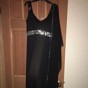 Formal black gown and beaded shawl