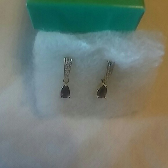 Gold Tone Earrings With Purple Stones - Picture 3 of 3