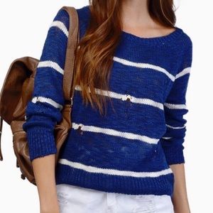 Tobi distressed blue and white striped sweater