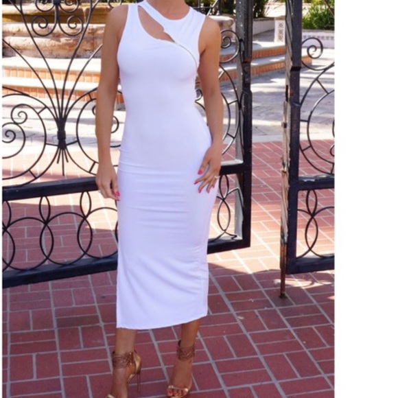 White stretch midi dress