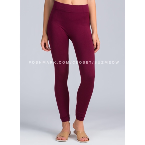 Super soft Burgundy Fleece Leggings • OSFM - Picture 2 of 2
