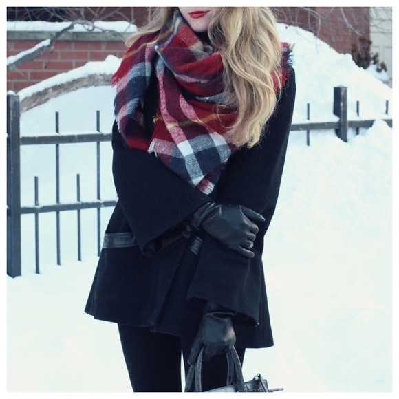 Burgundy Plaid Blanket Scarf / Wrap