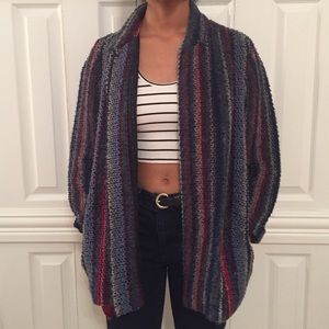 Fuzzy colorful sweater jacket with pockets