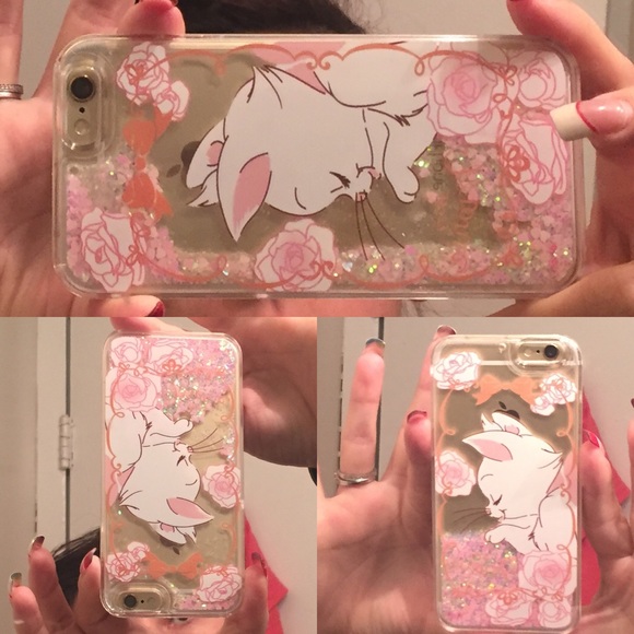 iPhone 6 Plus cover 3D,glitter liquid and cat