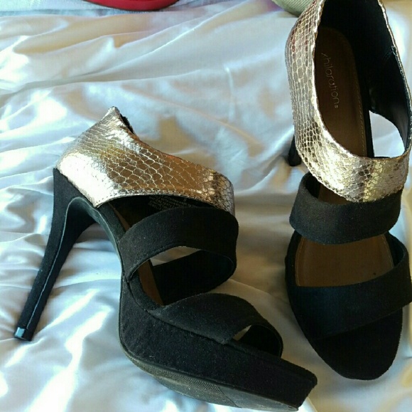 Black Suede & Metallic Caged Heel - Target - Picture 2 of 4