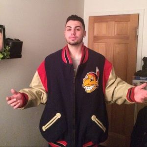 Mens wool & genuine leather collector baseball jkt