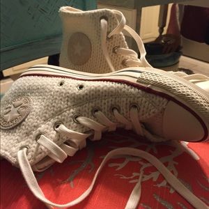 Converse white textured high tops. Look off white