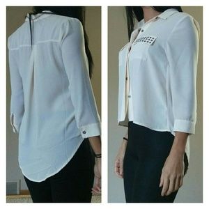 Cream blouse woth studded pocket detail