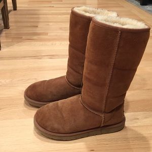 Tall chestnut colored UGGS