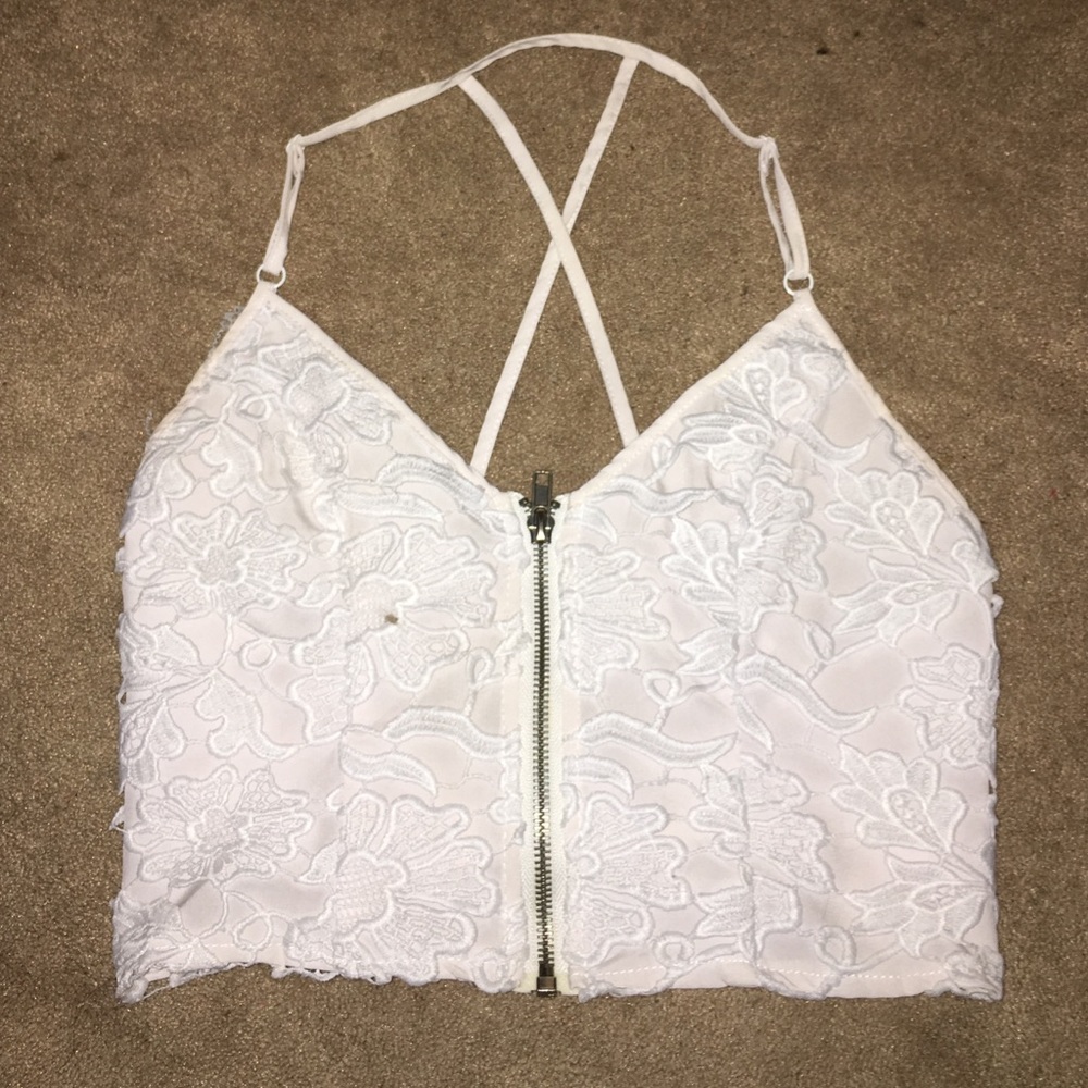 LF floral lace cream crop top