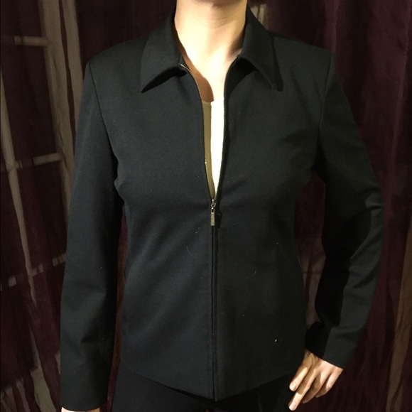 Simple Hidden Zipper Black Blazer