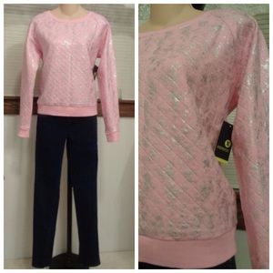 XERSION Cotton Candy Pink Quilt Pullover Shirt w/Silver Brush Marks NWT Small