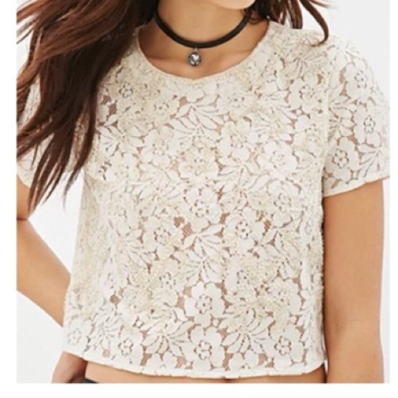 Gorgeous Forever 21 ivory beaded lace crop top!