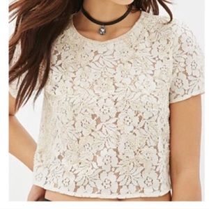 Gorgeous Forever 21 ivory beaded lace crop top!