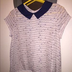 Sheer hi-Lo top with Peter Pan color