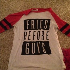 Pink fries before guys shirt