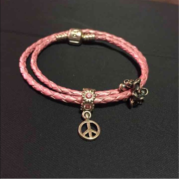 Authentic PANDORA pink peace sign charm