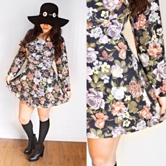Vintage Floral 90s Grunge Hippie Dress Small / Med