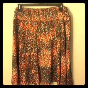 Orange and turquoise knee-length skirt