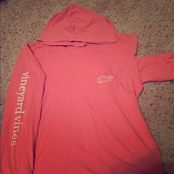 Long-Sleeve Coral Hooded T-shirt