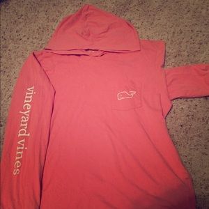 Long-Sleeve Coral Hooded T-shirt