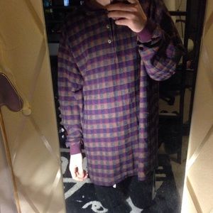 oversized plaid striped maroon long sleeve tee