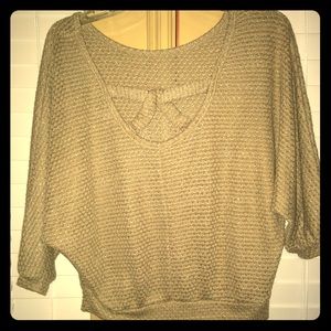 Gold short sleeve sweater with fun back, size s