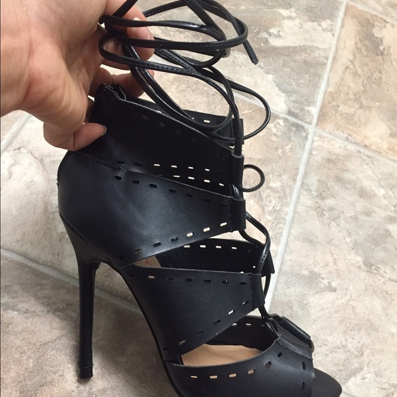 Justfab Black Lace-Up Heels