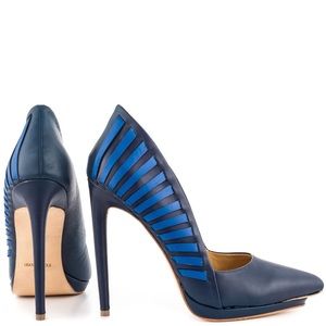 L.A.M.B Nydia Leather point-toe Navy pumps