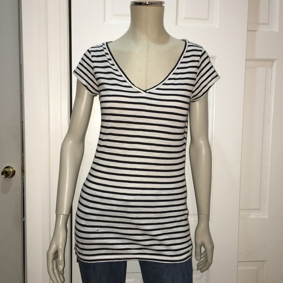 Club Monaco Super Soft Sailor Stripe V-Neck Shirt