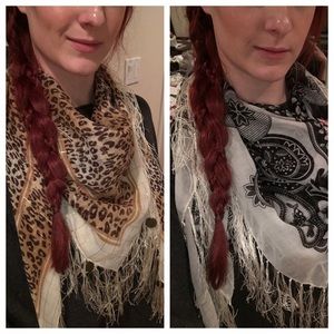 TWO fringe H&M scarves!! Leopard print & BW