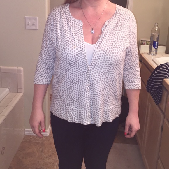 White with grey polka dot sweater