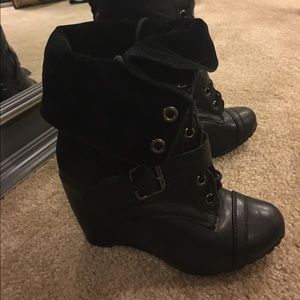 5.5 Black Leather Booties with Velvet interior