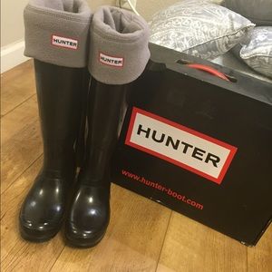 HUNTER Original Black Gloss Rain Boots SIZE 7