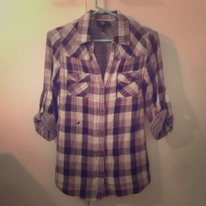 Aqua Black/White Plaid button shirt S