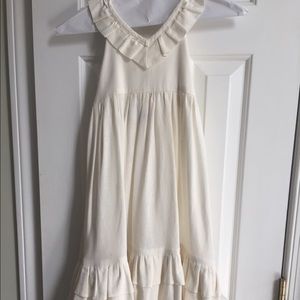 Cream linen hand made dress. Child Size 5-6.