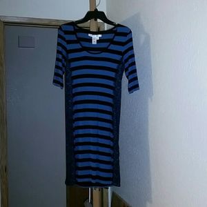 Maxstudio cotton striped dress with lace accents