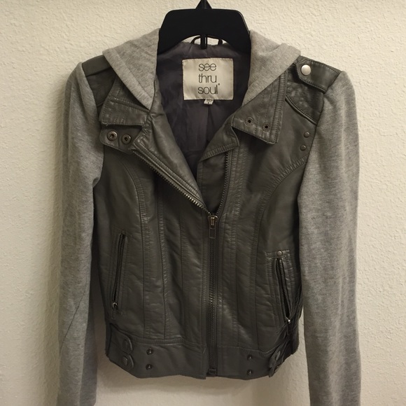See Thru Soul Jackets & Blazers - See Thru Soul Faux Moto Jacket Hoodie