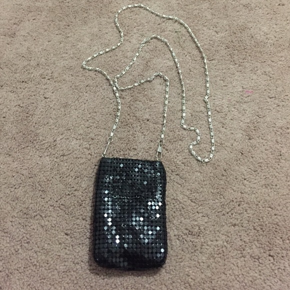 Black metallic cross body small purse