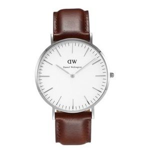 Brown leather band, silver Daniel Wellington watch