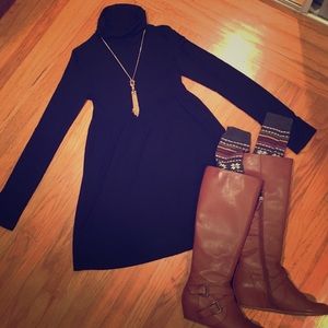 black babydoll dress long sleeves and cowl neck